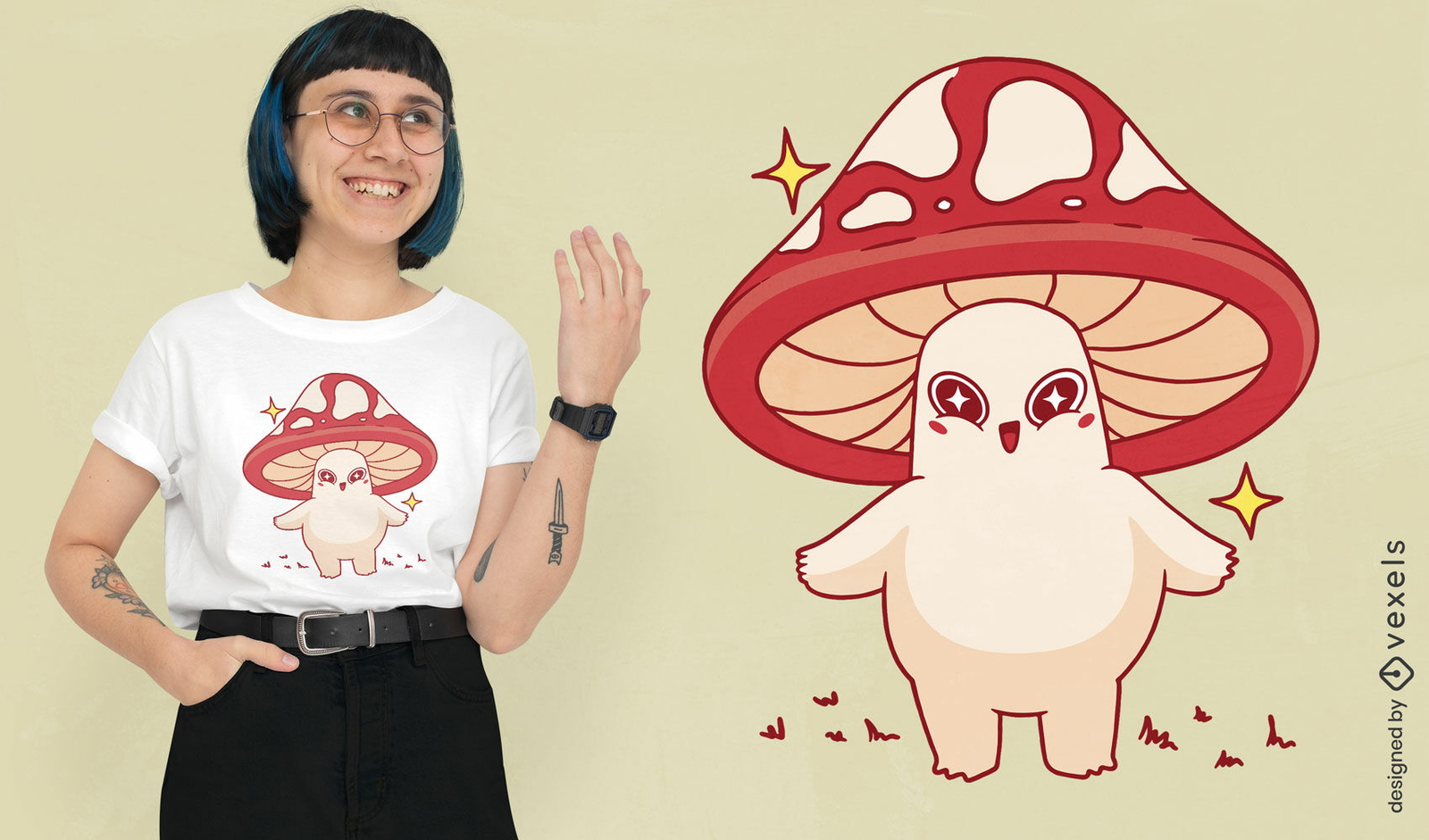 Diseño de camiseta de personaje de hongo kawaii