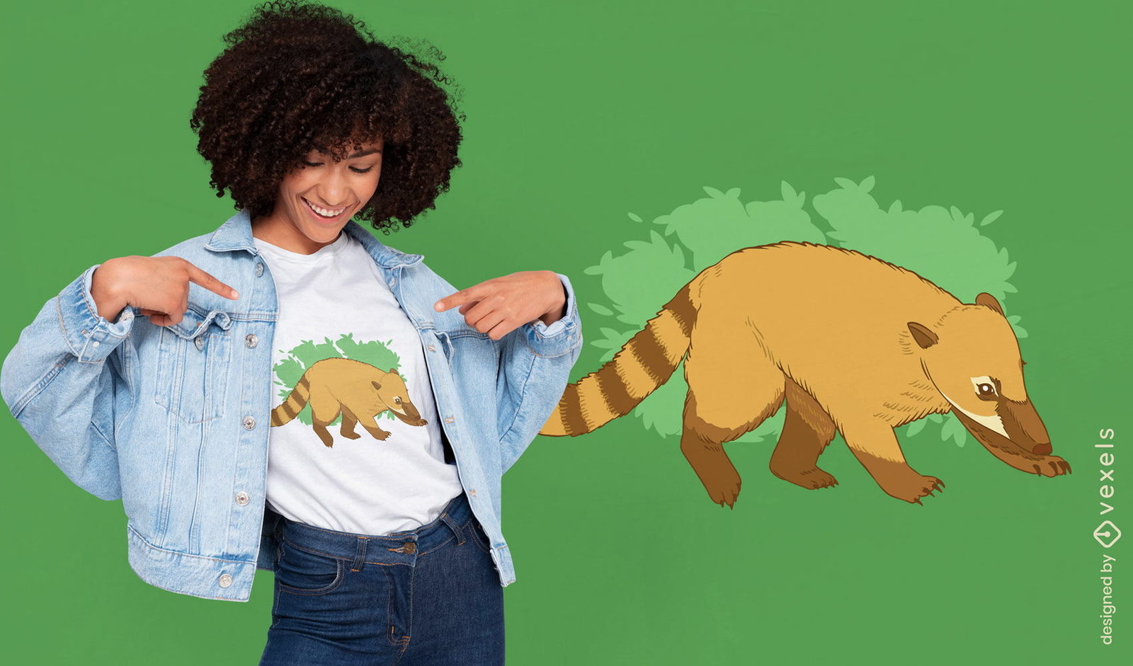 Diseño de camiseta de animales de naturaleza coati.