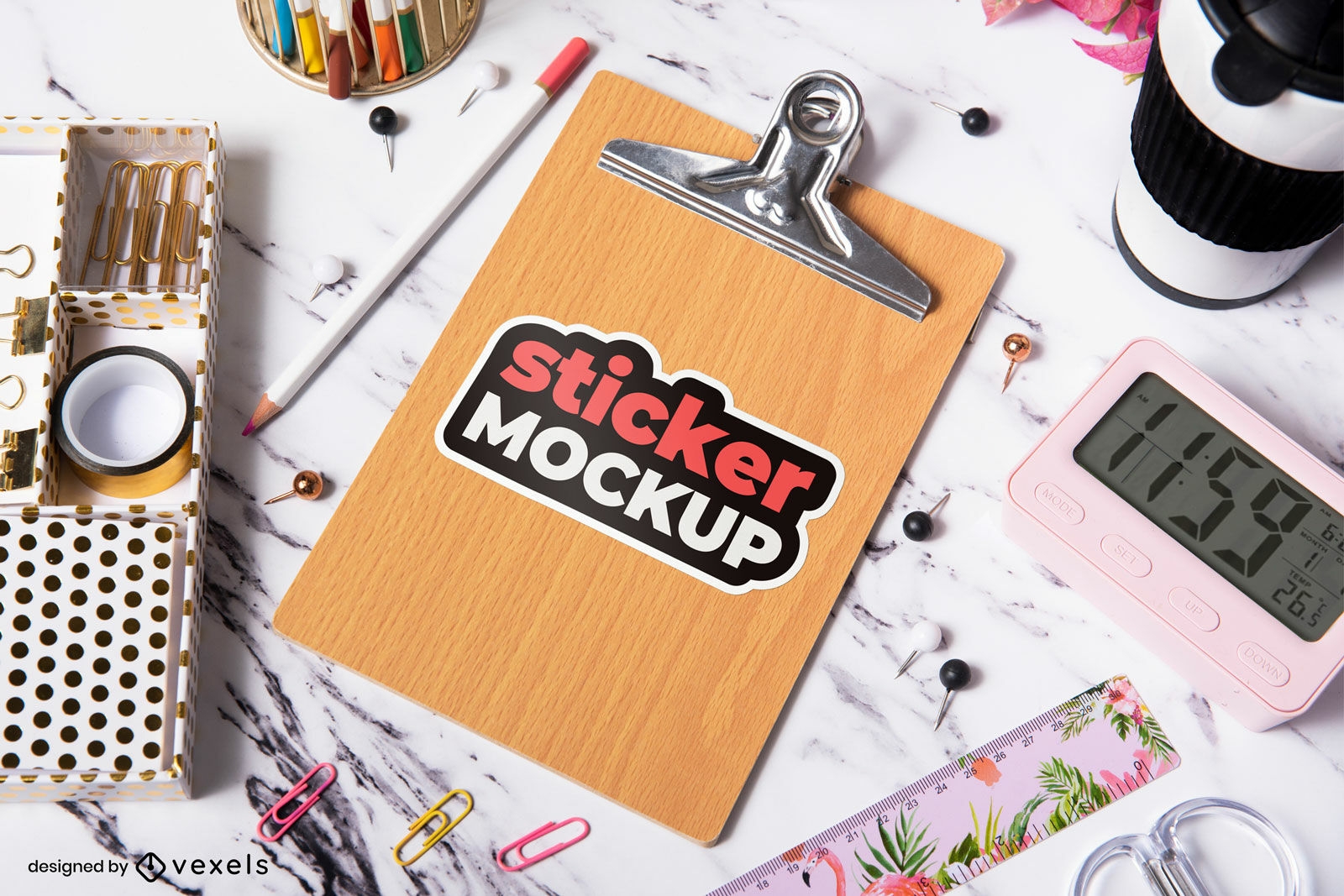 Work clipboard with big sticker mockup