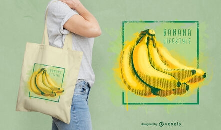 Diseño de bolso de mano de fruta de plátano acuarela