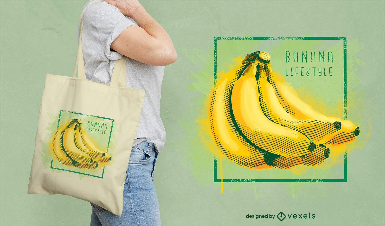 Design de sacola de frutas de banana em aquarela