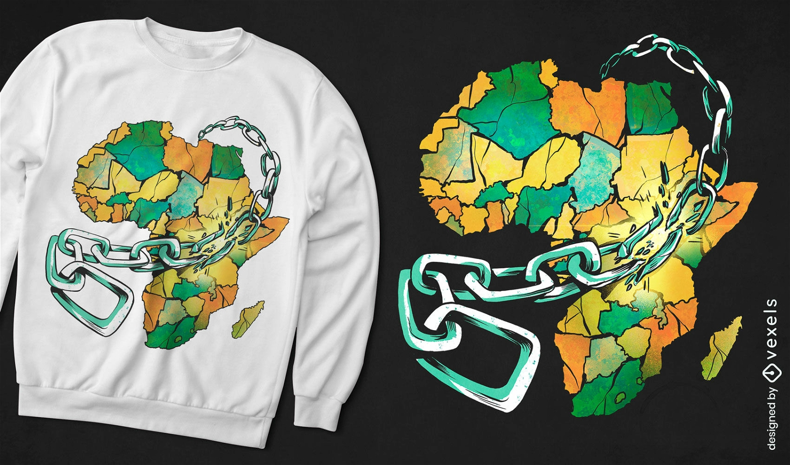Diseño de camiseta de mapa de África en cadenas