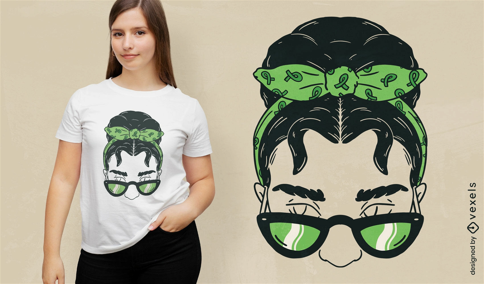 Green ribbon hairband girl t-shirt design