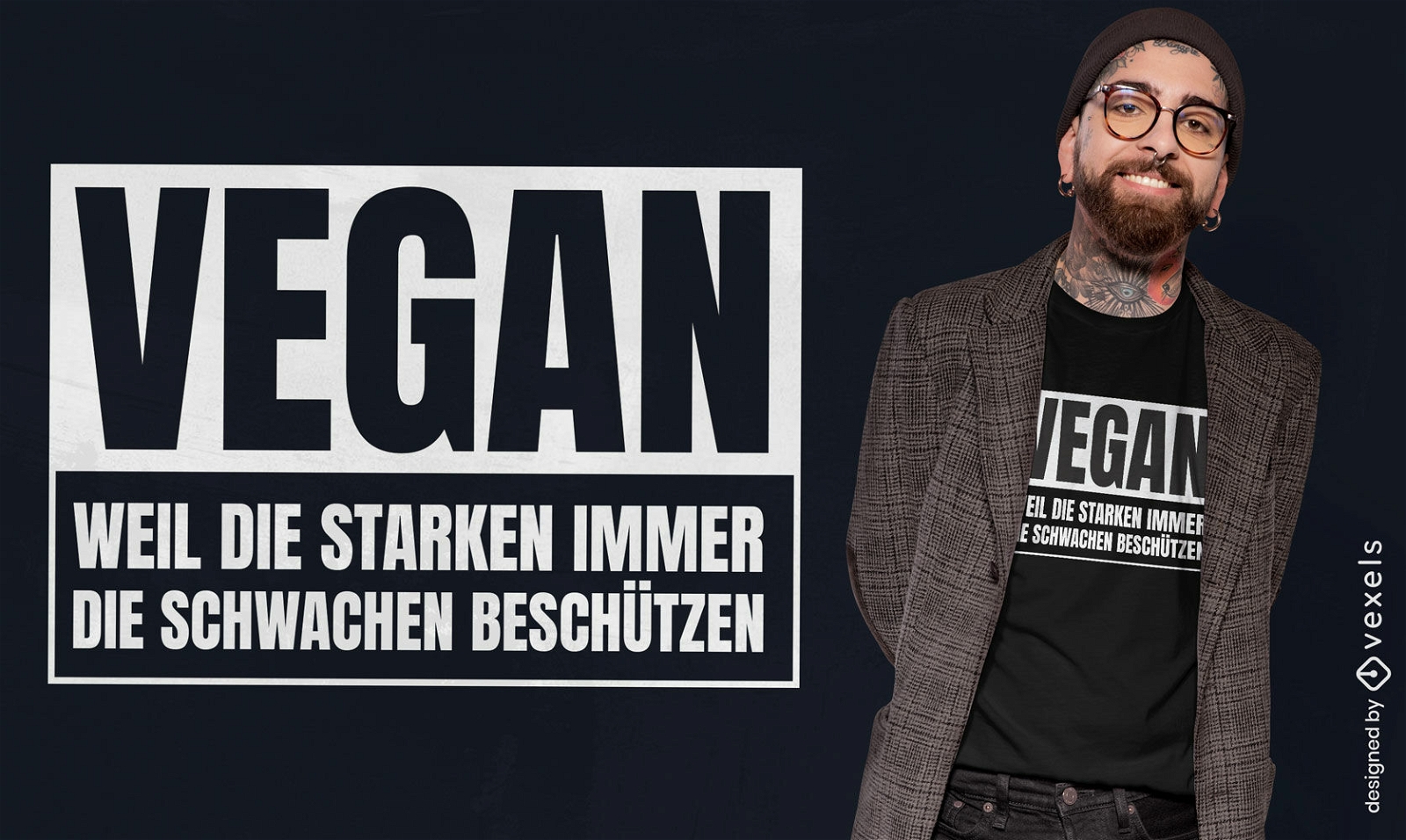 Diseño de camiseta alemana con cita vegana.