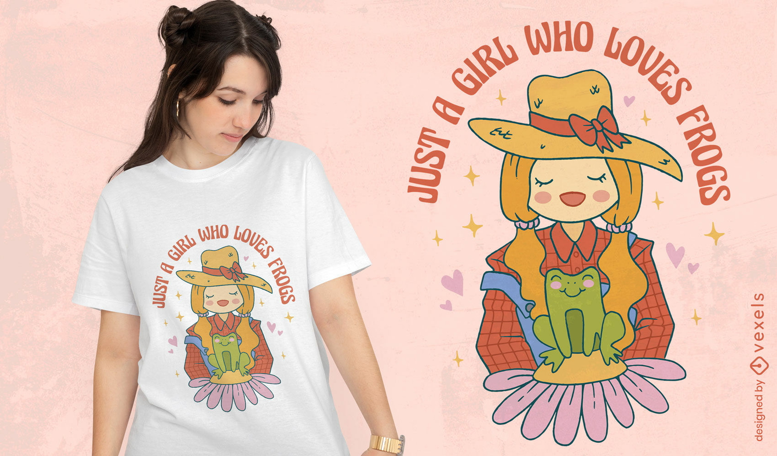 Mädchen, das Frosch-T-Shirt-Design liebt