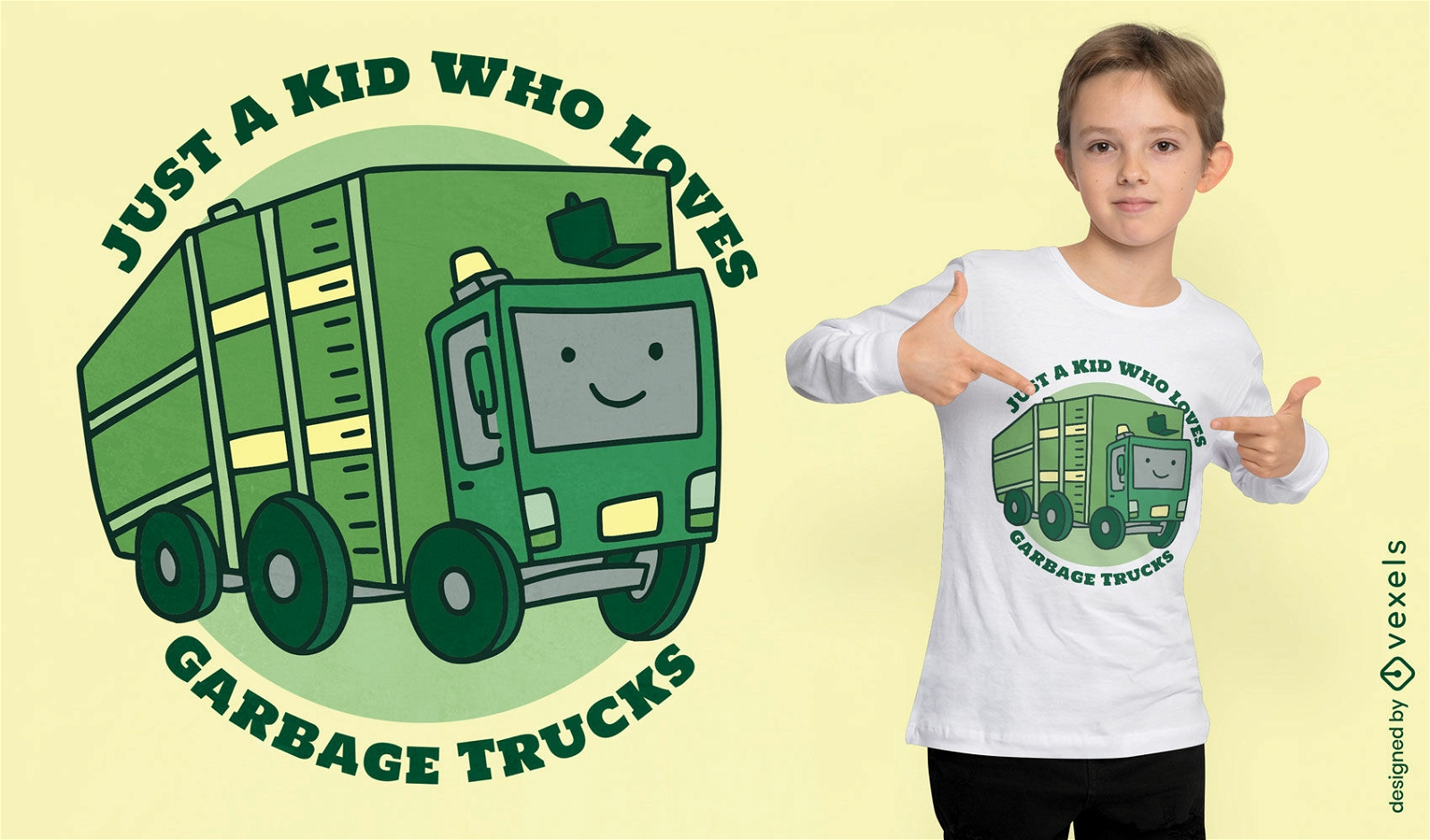 Design de camiseta infantil de caminhão de lixo