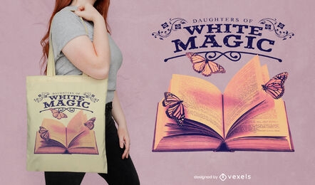 Open book and butterflies tote bag design