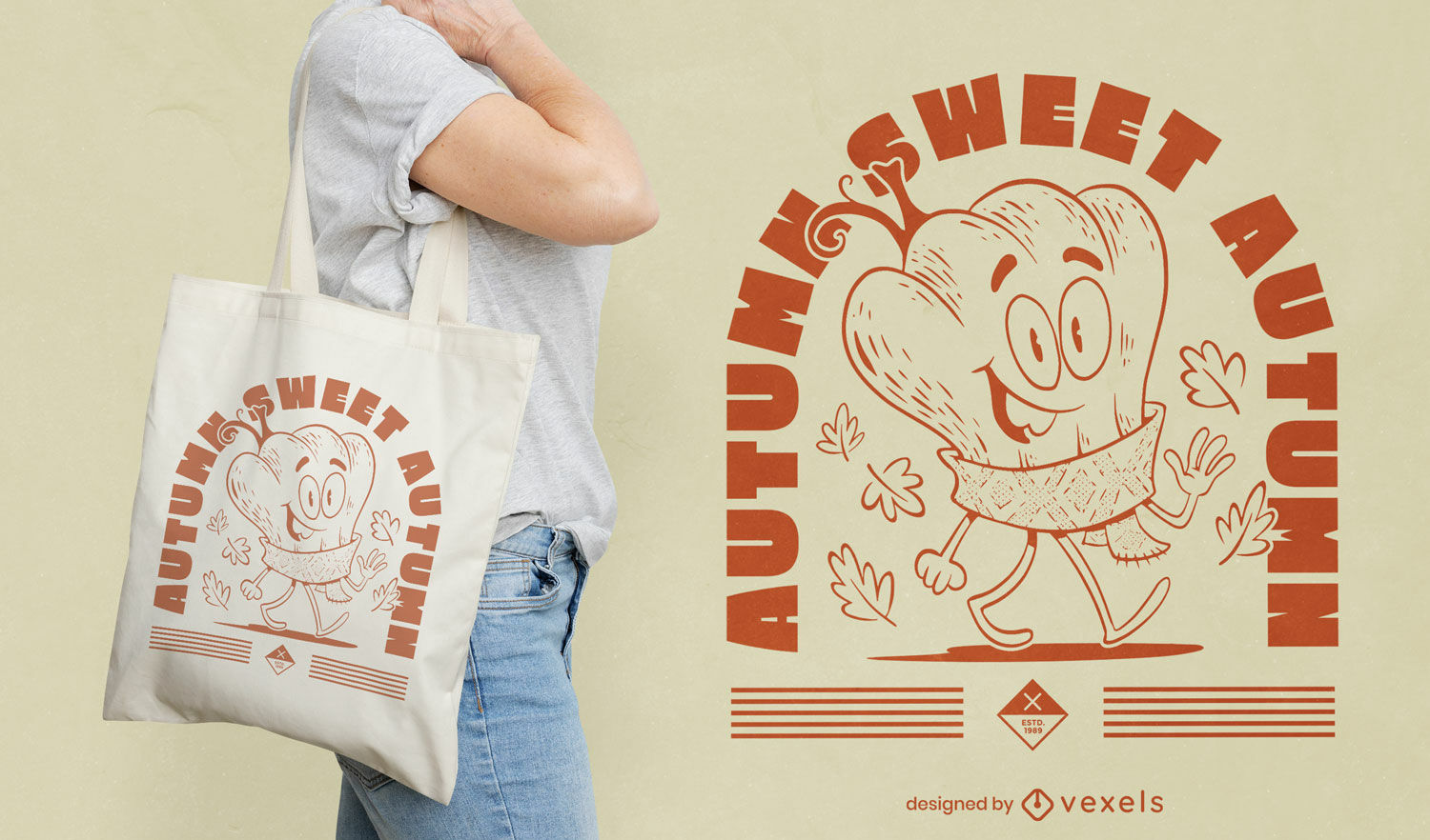 Diseño de bolsa de asas de dibujos animados de otoño dulce