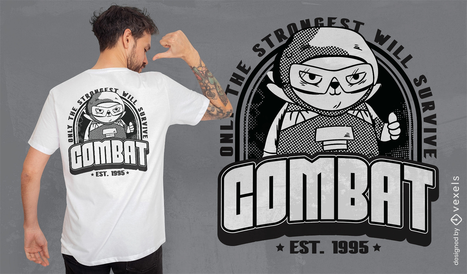 Design de camiseta de gato de desenho animado de combate