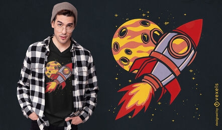Rocket and planet space t-shirt design