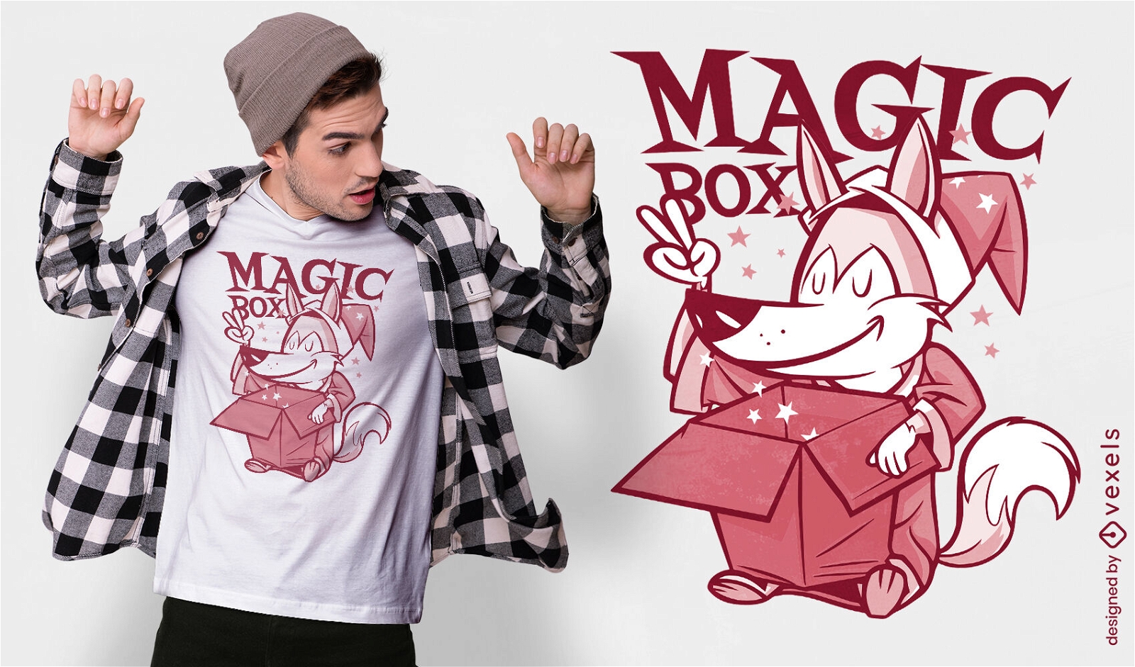 Magic box fox retro cartoon t-shirt design