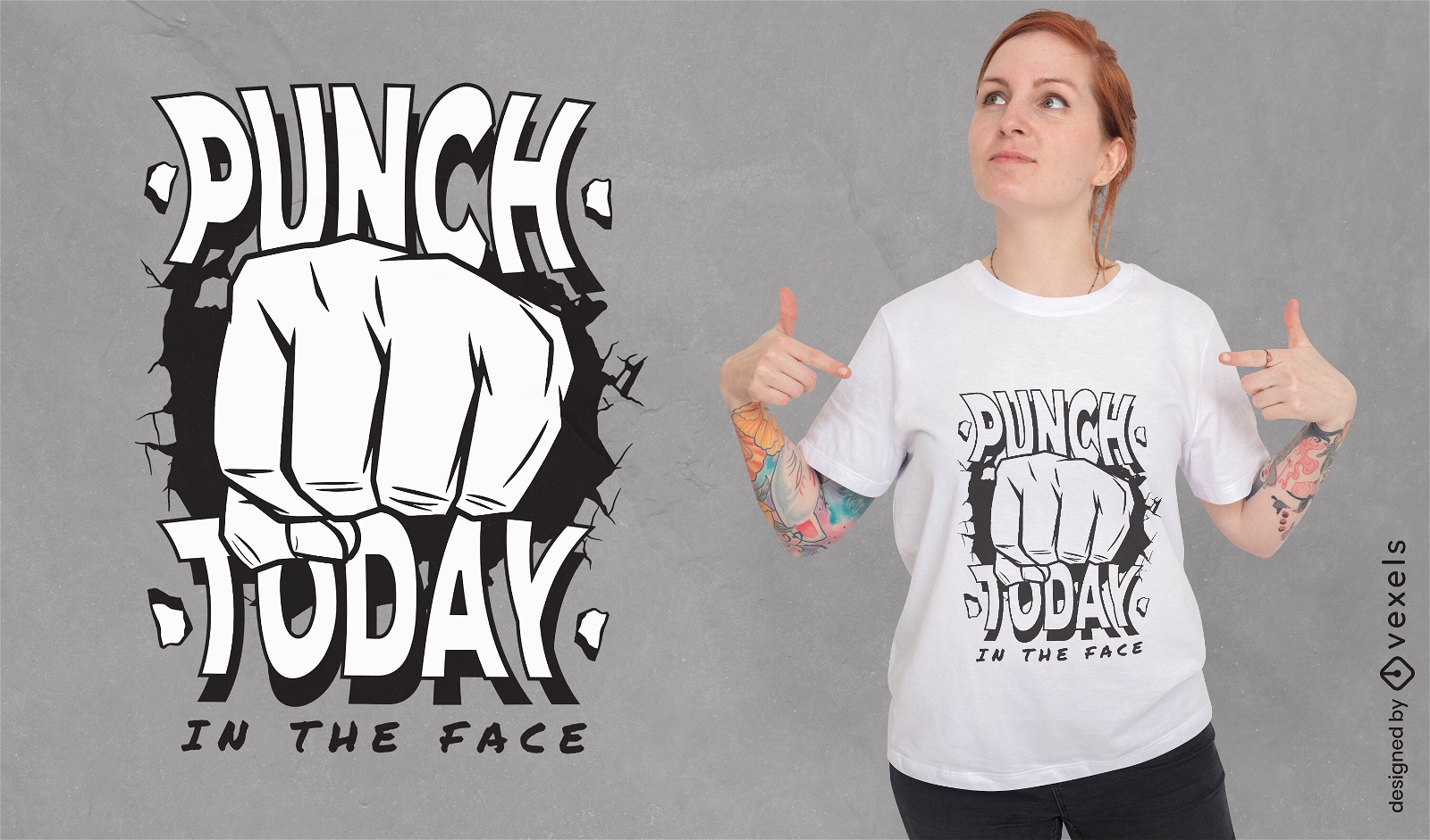 Dê um soco hoje no design de camiseta de citação motivacional de rosto