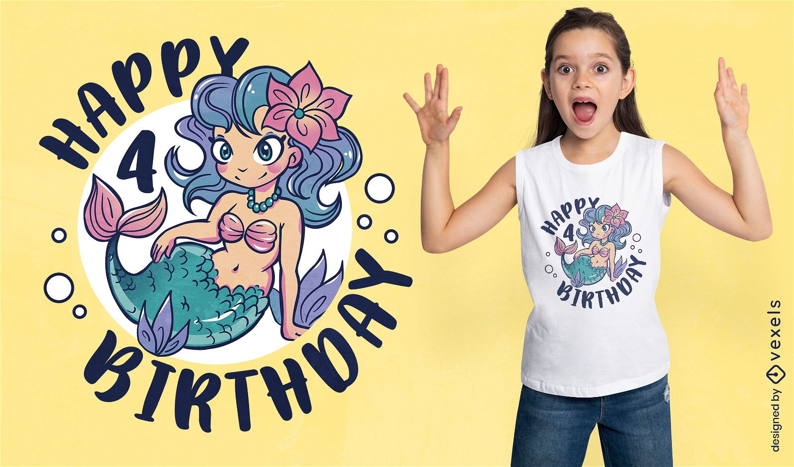 Design de camiseta de sereia de aniversário bonito