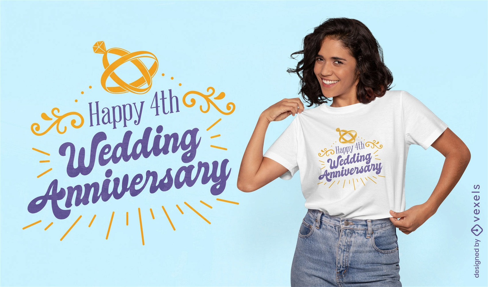 Diseño de camiseta de letras de aniversario de boda