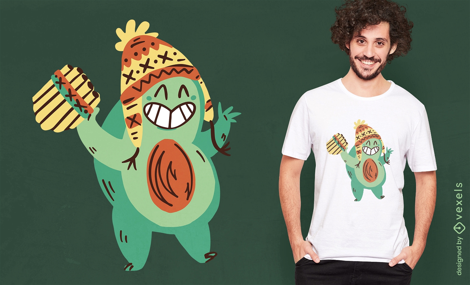 Diseño de camiseta de dibujos animados de aguacate peruano.