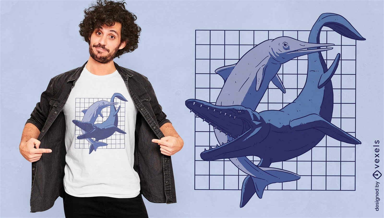 Diseño de camiseta de animales de dinosaurios marinos.