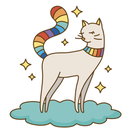 Gato de arco-íris mágico de traço de cor Desenho PNG