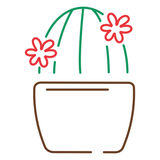trazo de cactus con flores rojas Diseño PNG