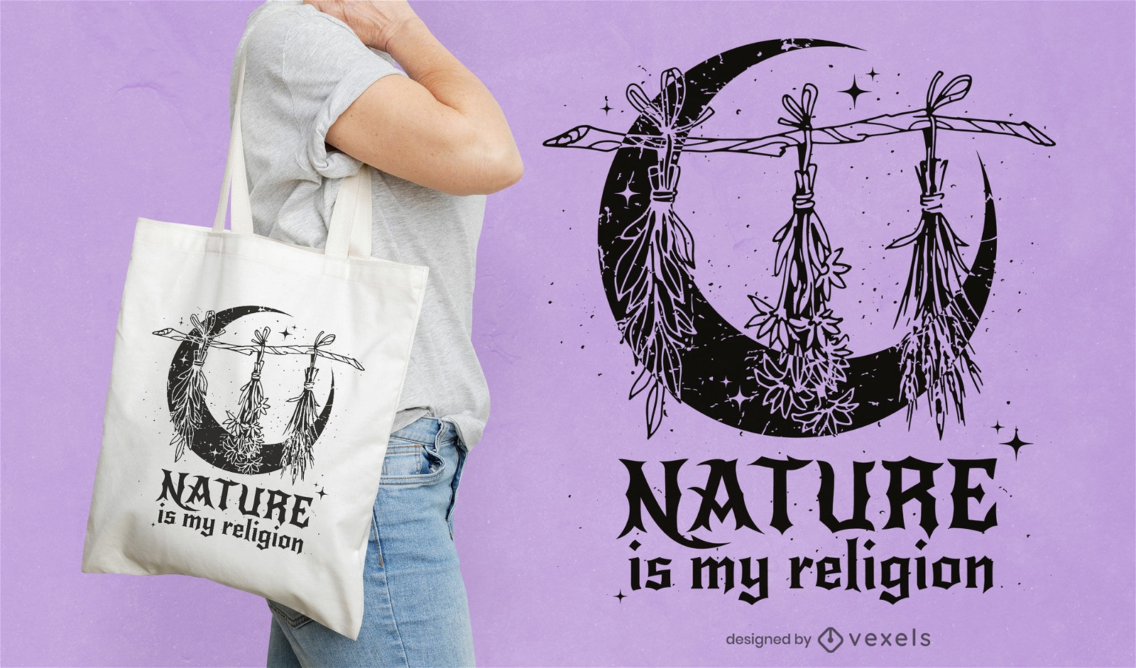 Diseño de bolso de mano de bruja de la naturaleza.