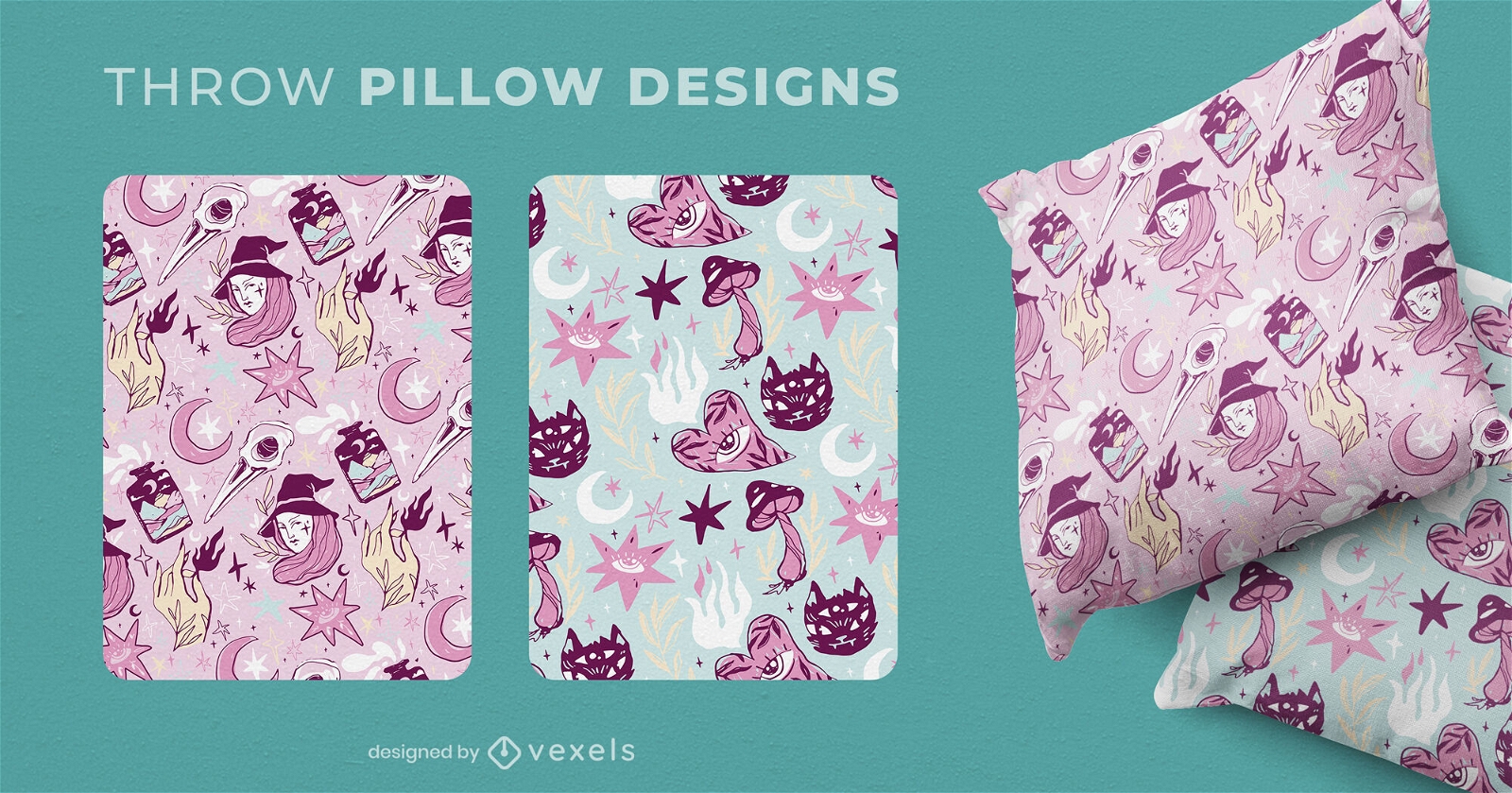 Modern witch pattern throw pillow design
