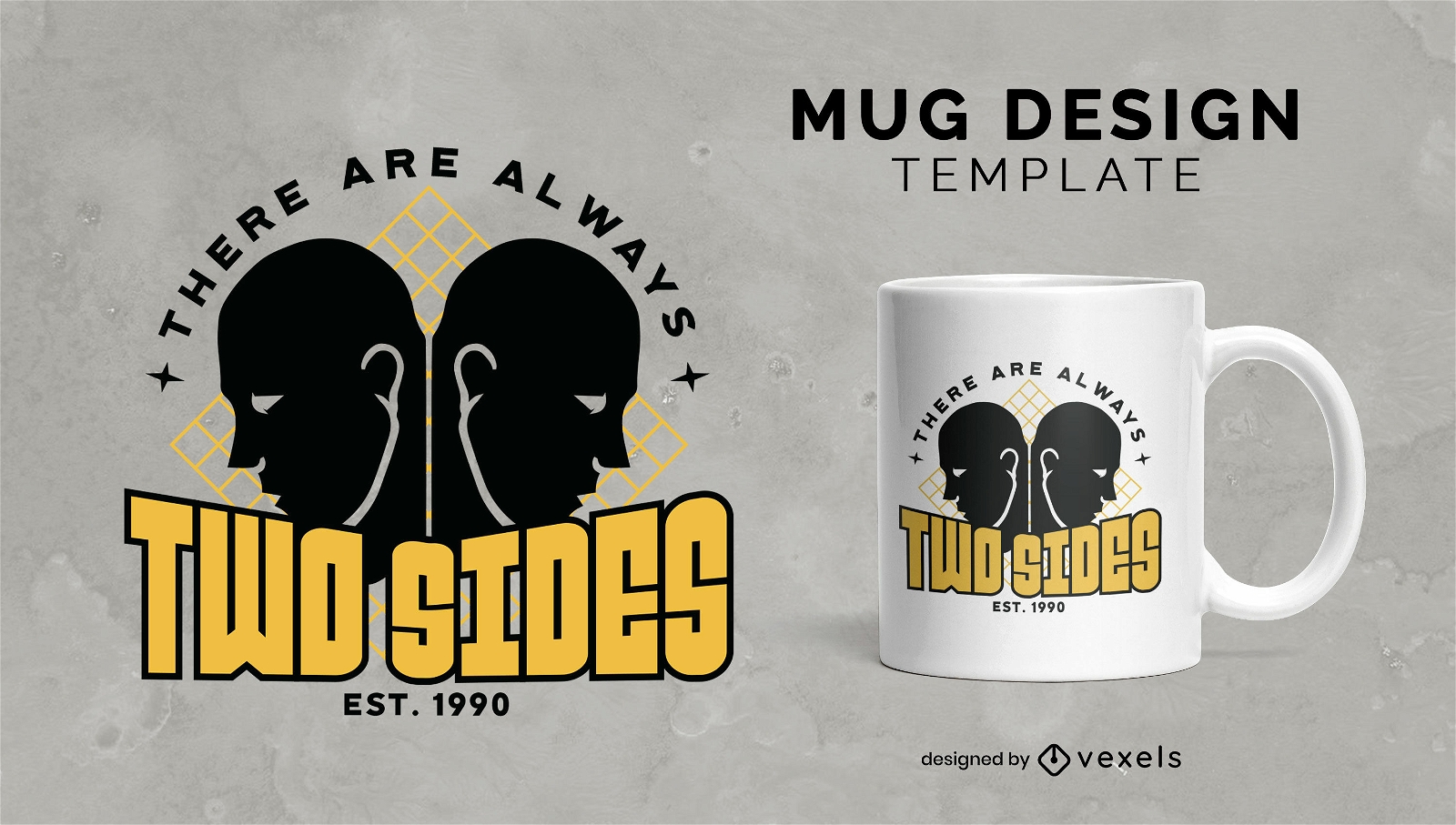 Two heads silhouettes mug template