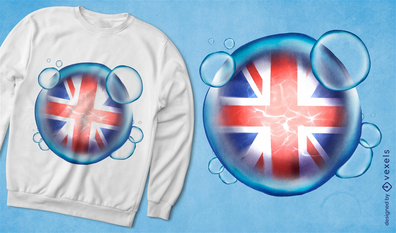 Bandera del reino unido en diseño de camiseta de burbujas