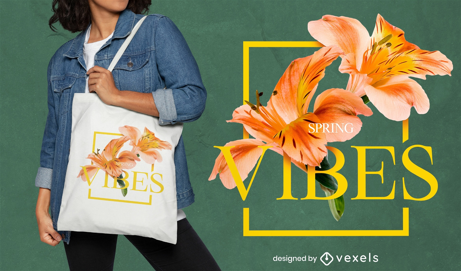Tropical flowers spring tote bag design