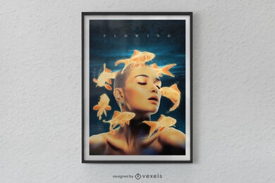 Woman with gold fish poster design