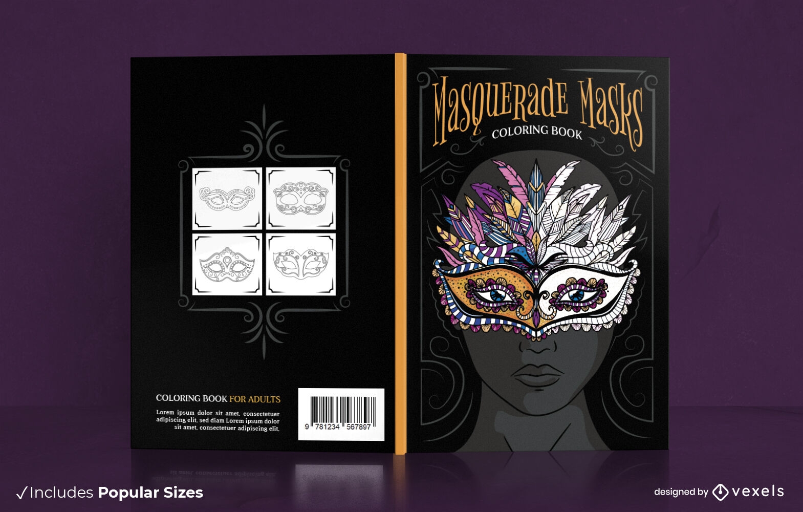 Mulher com design de capa de livro de máscara de carnaval