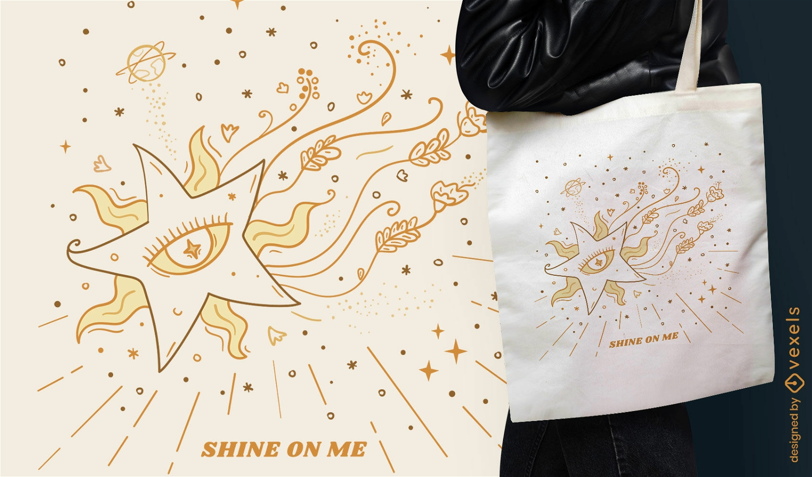 Fiery floral star tote bag design
