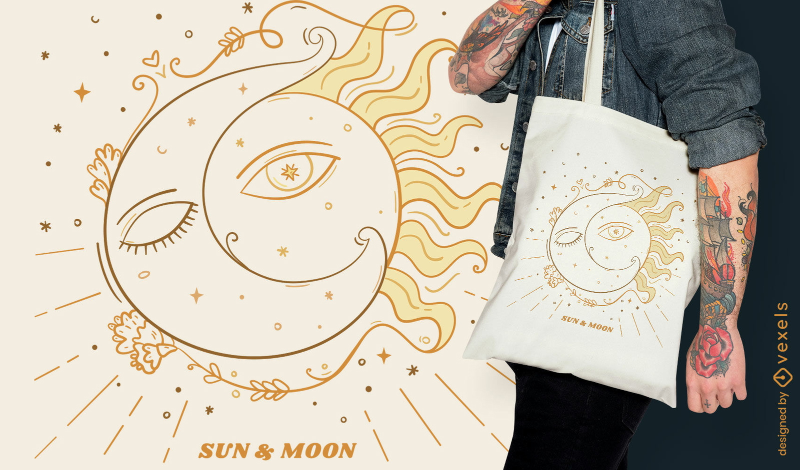 Design de bolsa esotérica lua e sol