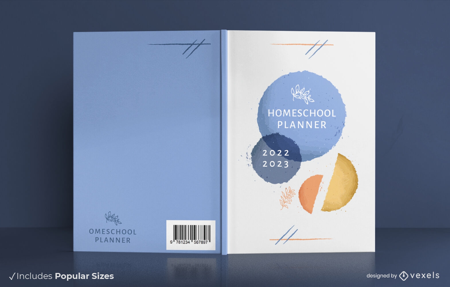 Diseño de portada de libro de planificador de escuela en casa de acuarela