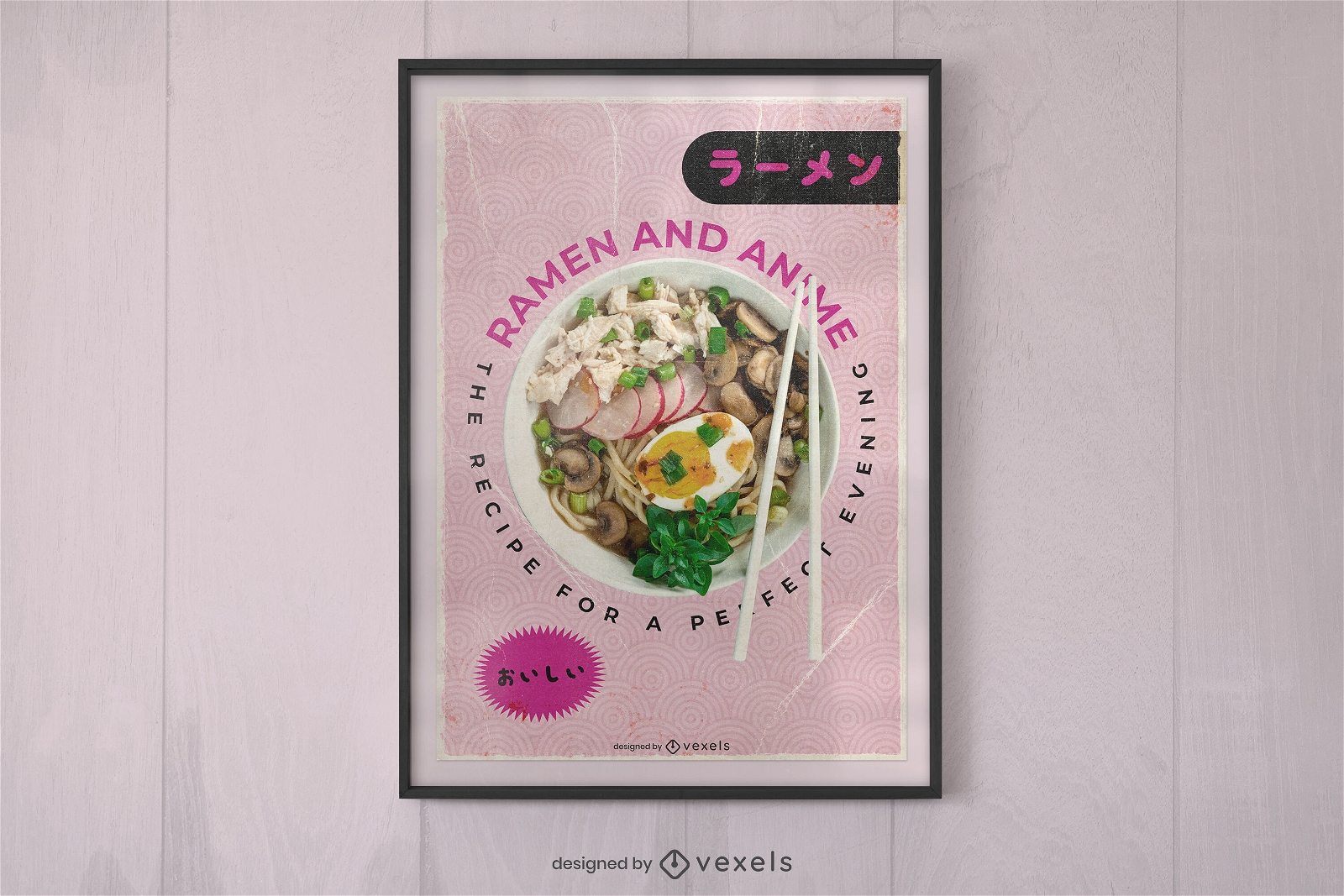Diseño de cartel japonés de ramen y anime.