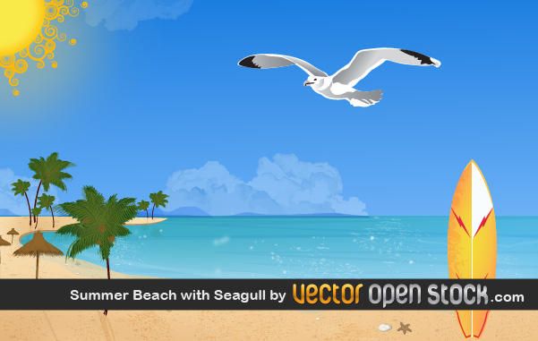 Summer beach with seagull Summer beach with seagull