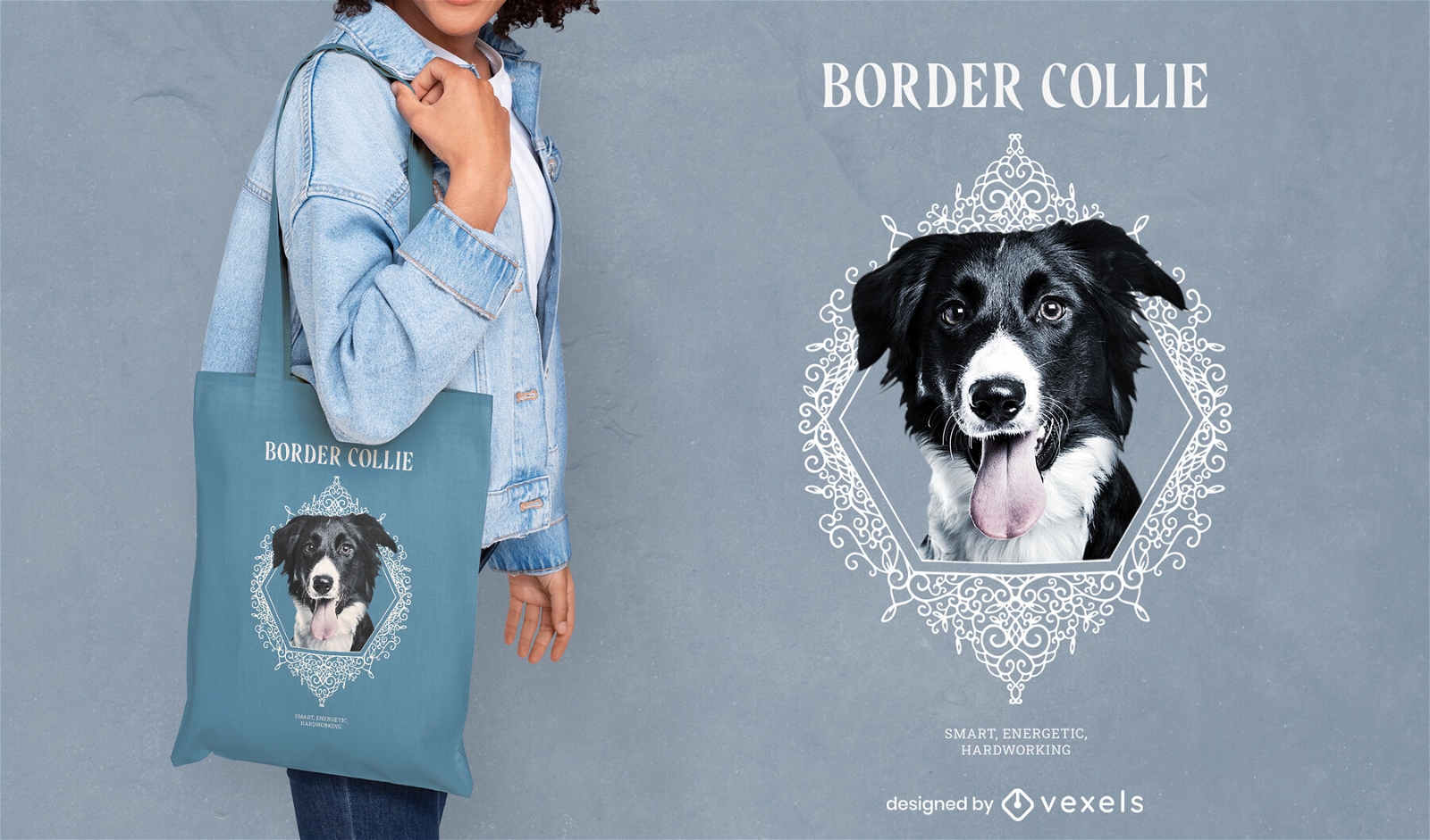 Border Collie dog tote bag design