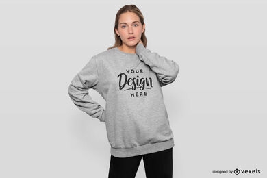 Blonde Frau im grauen Hintergrund-Sweatshirt-Modell