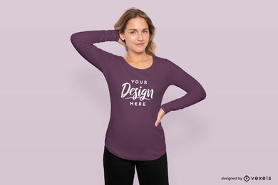 Blonde woman long sleeve mockup