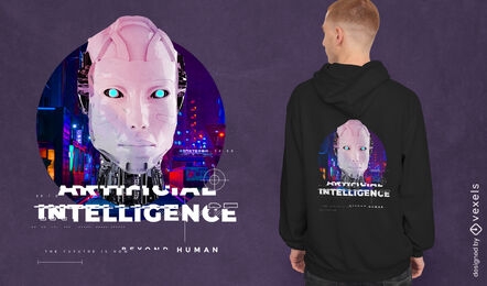 Diseño de camiseta PSD de robot de inteligencia artificial.