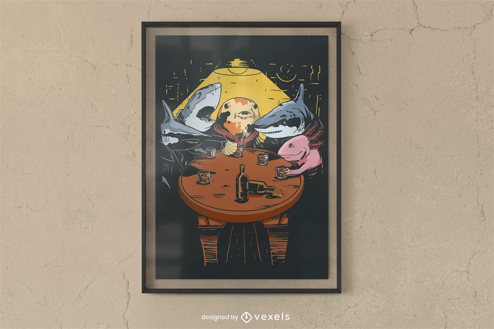 Sea animal fishes drinking poster design