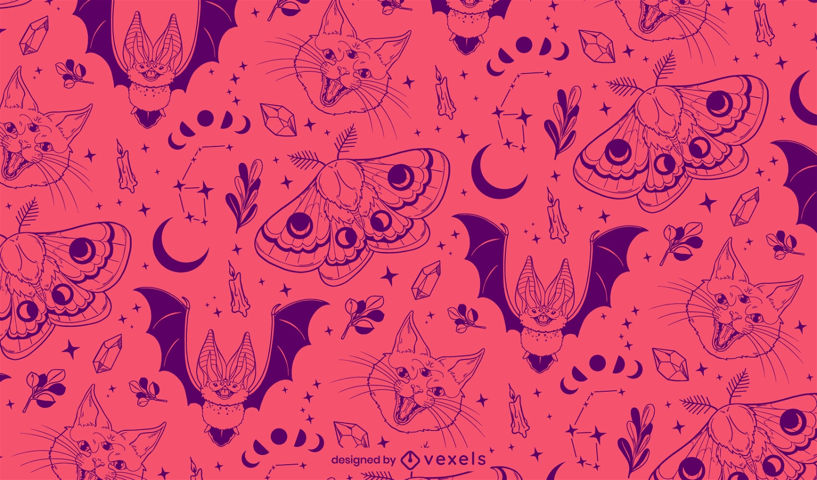 Desenho de padrão de Halloween de animais de bruxa