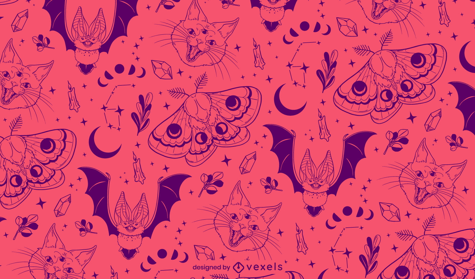 Witch animals Halloween pattern design