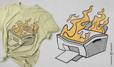Printer on fire cartoon t-shirt design