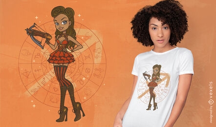 Diseño de camiseta steampunk de chica del zodiaco Sagitario