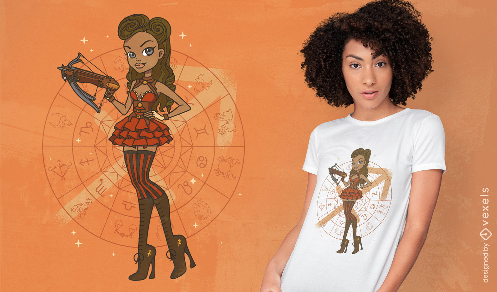 Design de camiseta steampunk para garota do zodíaco de Sagitário