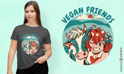 Vegan friends cow girl t-shirt design
