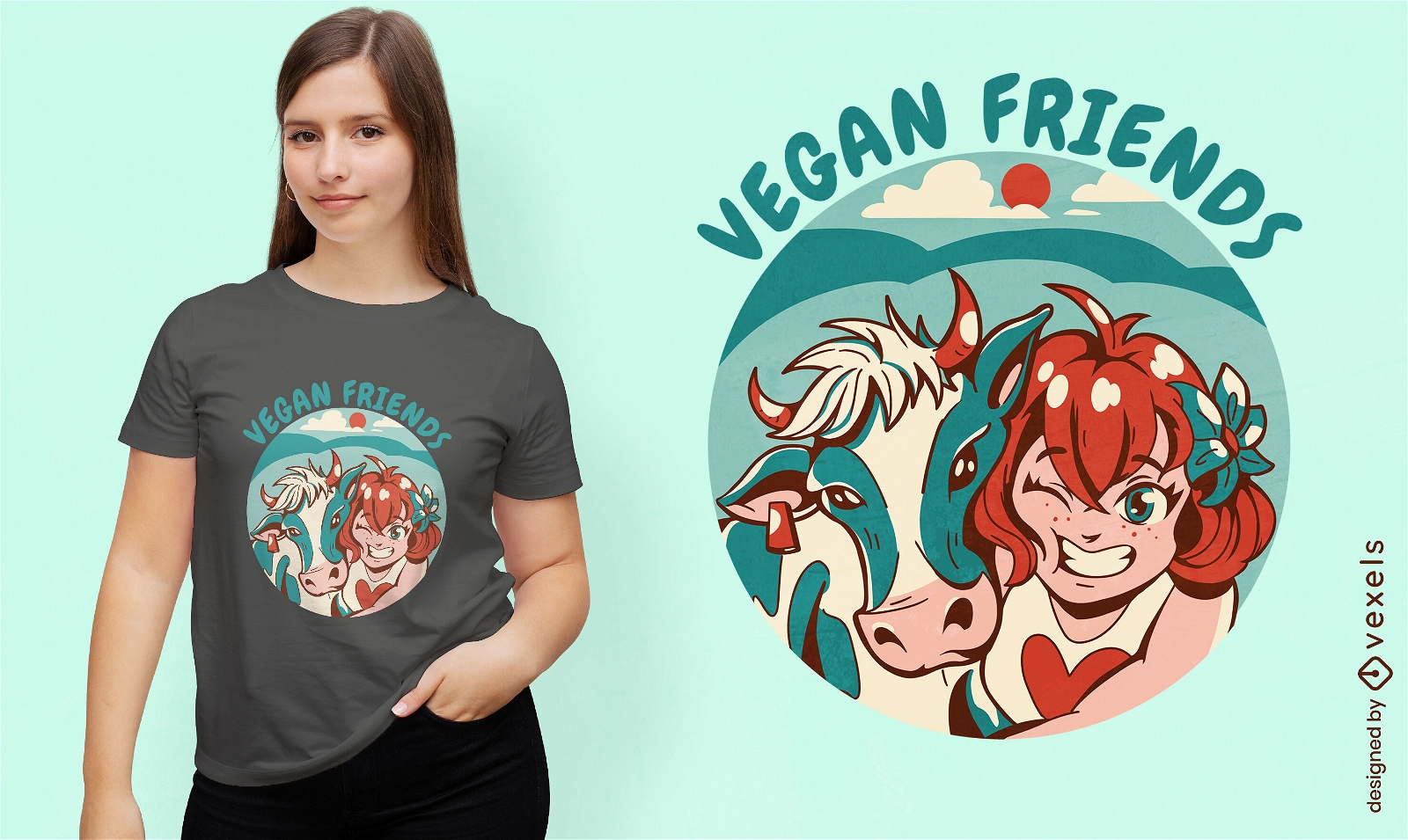 Design de camiseta de garota de vaca de amigos veganos
