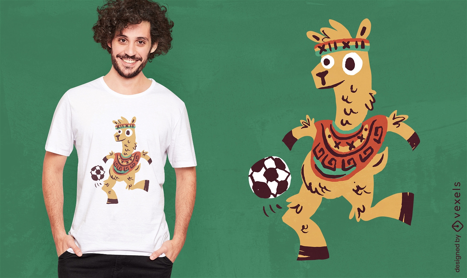 Diseño de camiseta de dibujos animados de llama de fútbol peruano.