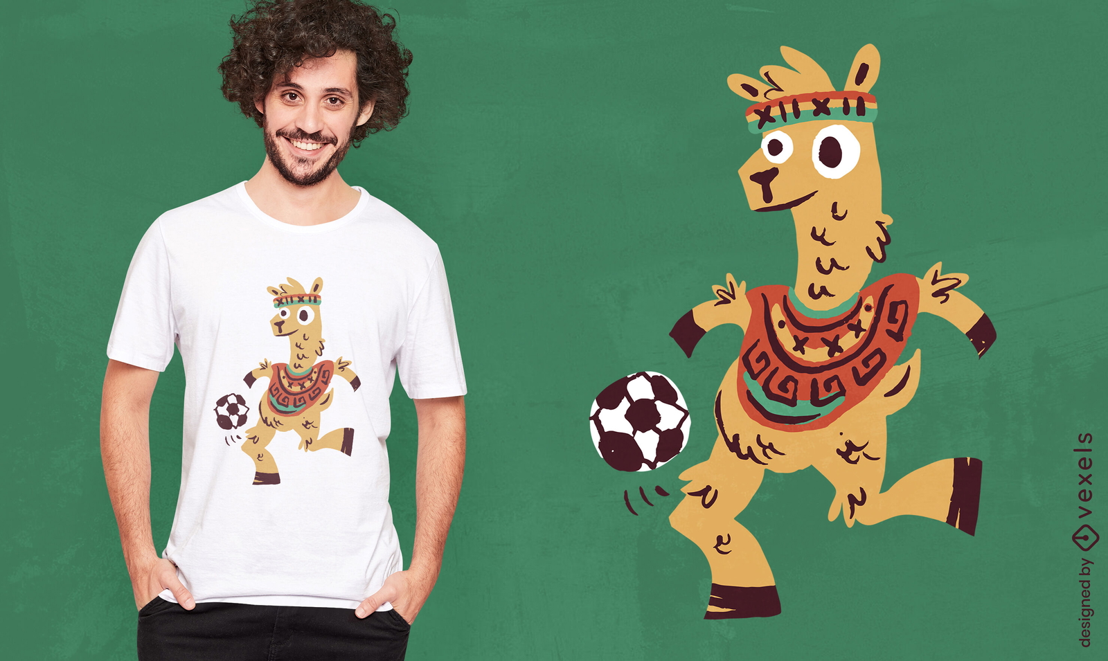 Diseño de camiseta de dibujos animados de llama de fútbol peruano.