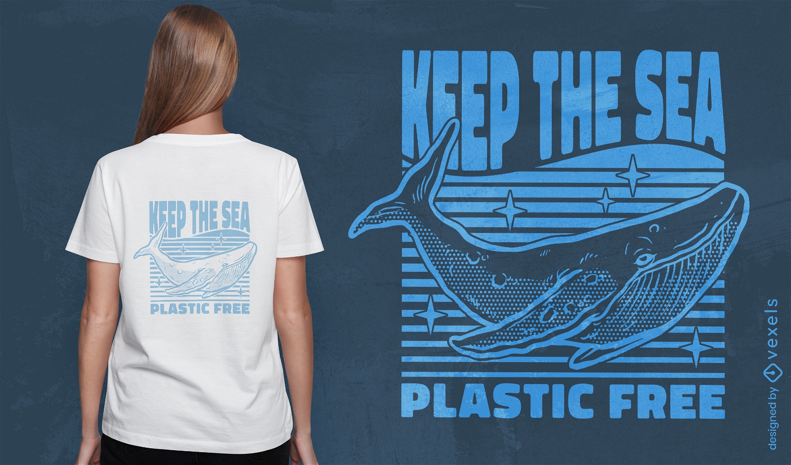Mantenha o design de camiseta de baleia sem plástico do mar