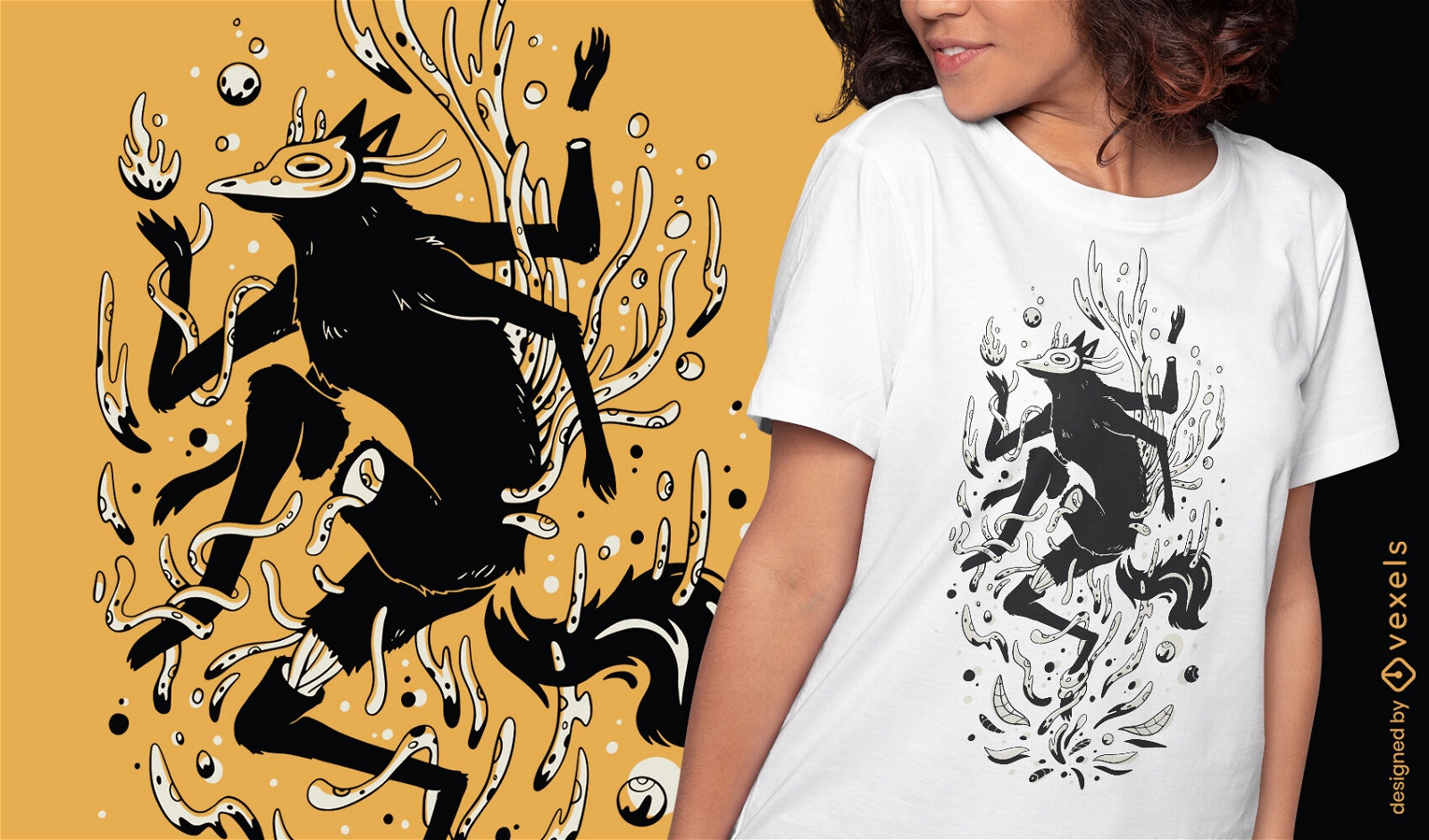 Magisches T-Shirt-Design der mystischen Wolfskreatur